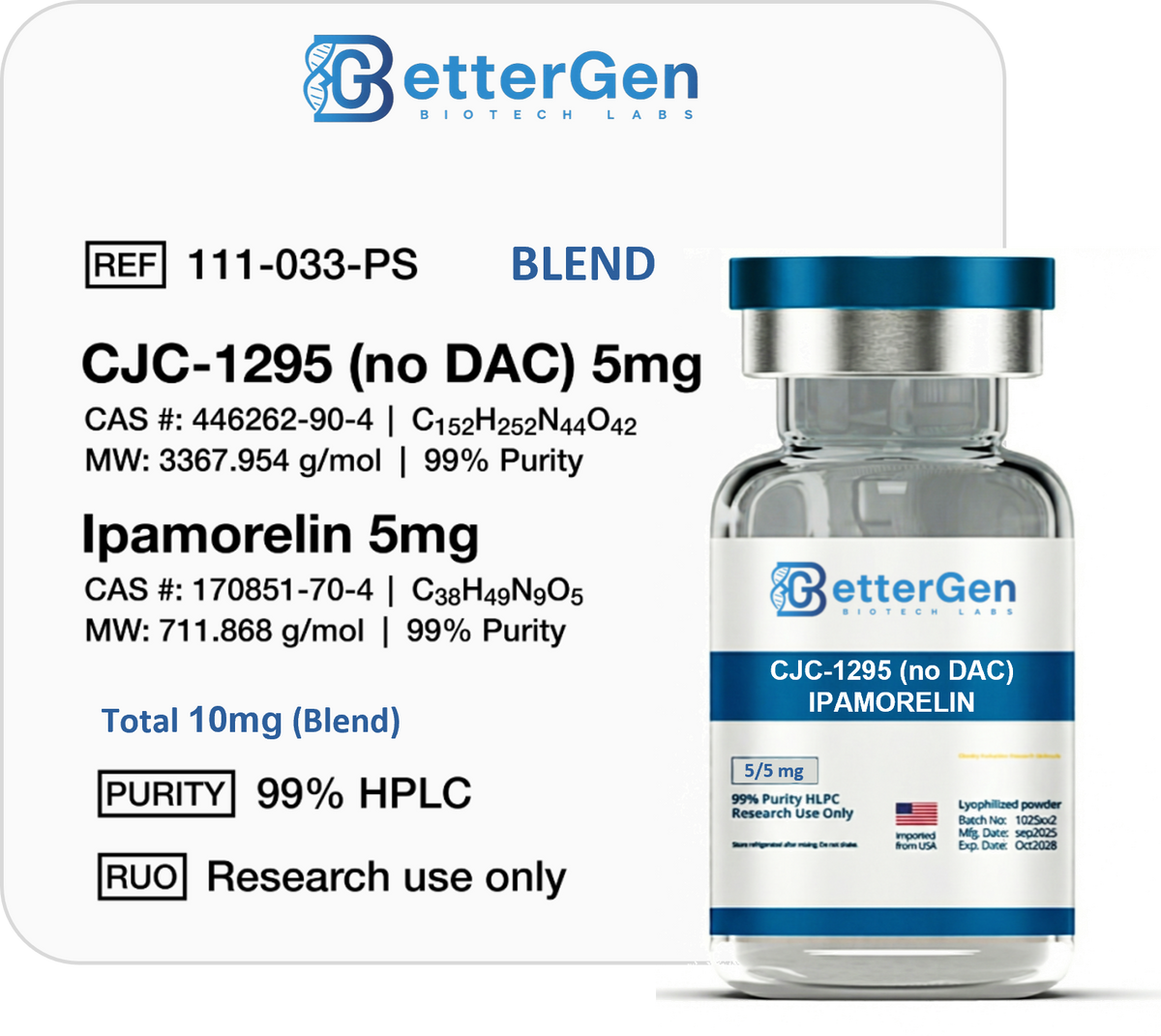 CJC-1295 (no DAC), Ipamorelin 10mg (Blend)